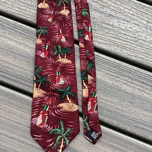 Men's Silk Tie Burgundy Tabasco Island‎ Palm Tree Novelty